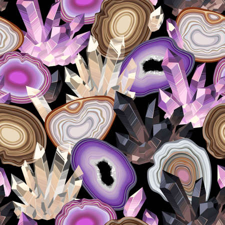Vector seamless pattern with stone cut and crystalのイラスト素材