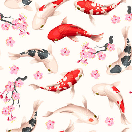 Seamless vector pattern with koi fish and sakuraのイラスト素材