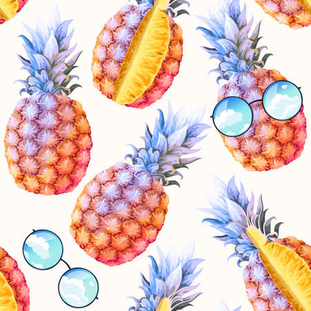 Seamless pattern with high detailed pine appleのイラスト素材