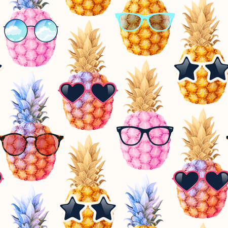 Seamless pattern with high detailed pine appleのイラスト素材