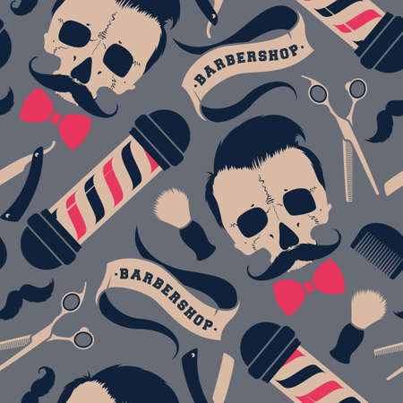 Seamless vector pattern with barber shop suppliesのイラスト素材