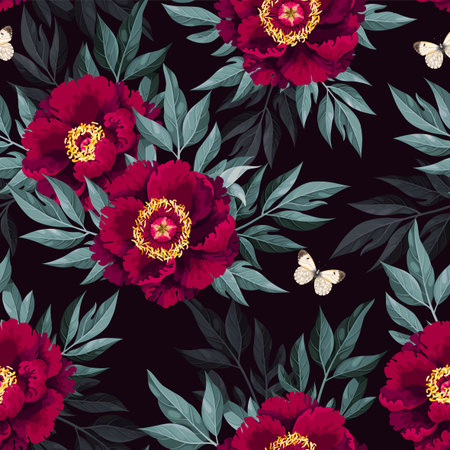 Vector seamless pattern with white tree peonyのイラスト素材