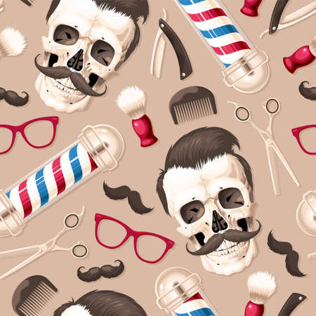 Seamless vector pattern with barber shop suppliesのイラスト素材