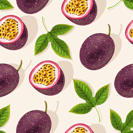 Vector pattern with whole passion fruit and sliceのイラスト素材