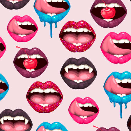 Vector seamless pattern with sexy woman lipsのイラスト素材