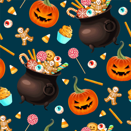 Vector seamless pattern with scary Halloween sweetのイラスト素材