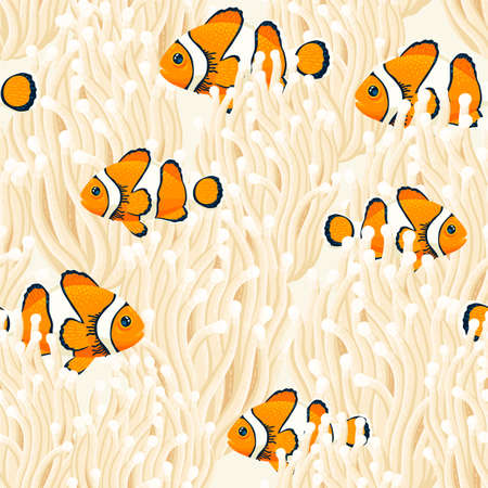 Clown fish and anemone vector seamless patternのイラスト素材