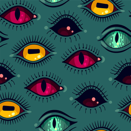Vector seamless pattern with creepy demon eyesのイラスト素材