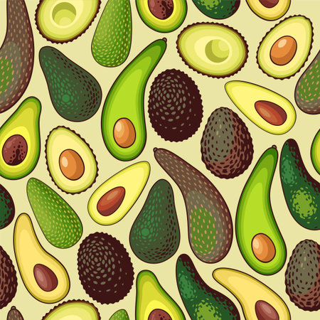 Vector seamless pattern with sorts of avocado