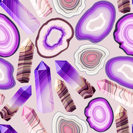 Vector seamless pattern with crystal and geodeのイラスト素材