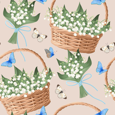 Seamless vector pattern with lilies of the valleyのイラスト素材