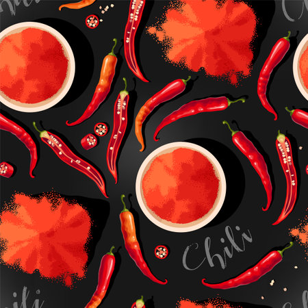 Vector seamless pattern with red chili peppersのイラスト素材