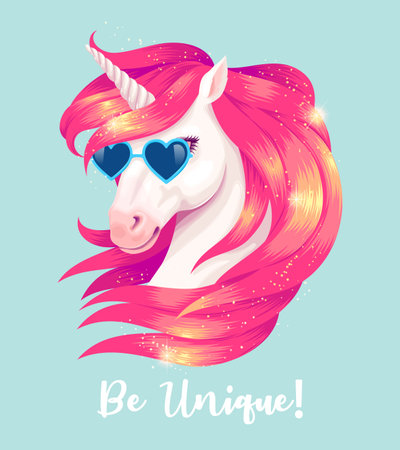 Illustration of cute white unicorn with pink hairのイラスト素材