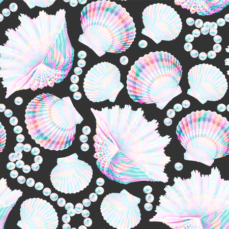 String of pearls and shells vector patternのイラスト素材