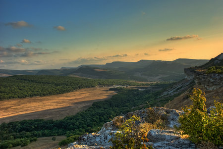 View on middle crimea mountains on the sundown