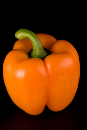 Red paprika on black backgroundの写真素材