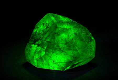 Radioactive minerals, Luminescent radioactive rock, scientific laboratory specimen for study