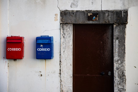 Post box on the wall of the building in Tagus Port Belem Lisbonの写真素材