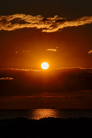 Sun Setting on the Atlantic Ocean in Tenerife Canary Island Spainの写真素材