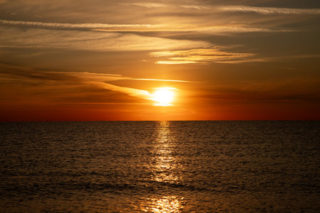 Beautiful sunset over the sea. Sunset on the Black Sea.の写真素材