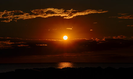 Sun Setting on the Atlantic Ocean in Tenerife Canary Island Spainの写真素材
