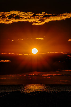 Sunset over the Atlantic Ocean in Tenerife Canary Islands Spainの写真素材