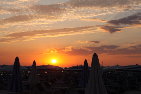 Sunset on the beach in Egypt, Sharm El Sheikh.の写真素材