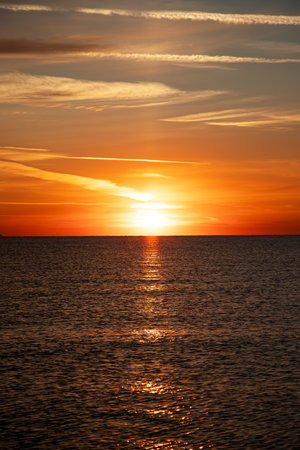 Beautiful sunset over the sea. Natural background. Toned.の写真素材