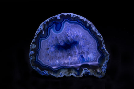 blue chalcedony quartz semigem geode crystals geological mineral isolatedの写真素材