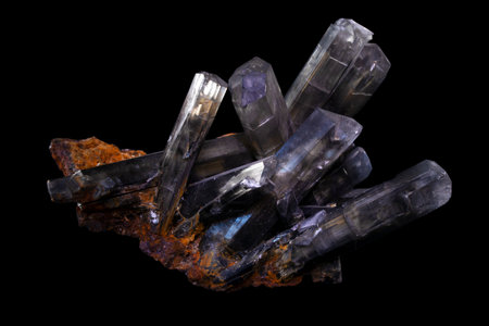 amethyst quartz semigem geological mineral isolated on the black backgroundの写真素材