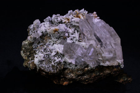 macro shooting of natural mineral from geological collection - rough quartz on black backgroundの写真素材