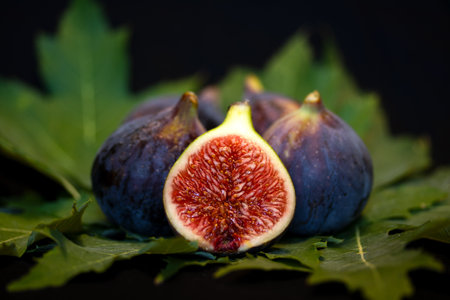 Ripe figs on a dark background. Selective focus.の写真素材