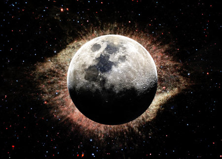 The moon in the night sky. Elements of this image furnished by GD astronomyの写真素材