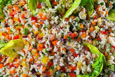 Tabbouleh salad with bulgur, bell pepper, onion, parsley, celery and basil.の写真素材