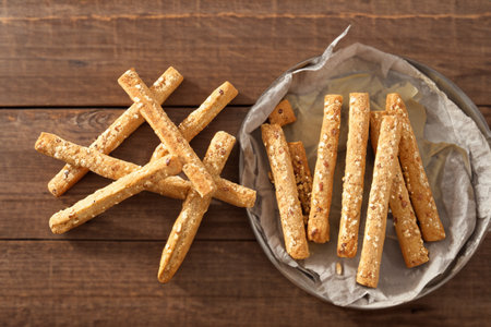 Rustic Homemade Artisan Bread on Antique Wooden Table, Food Photography Printの写真素材