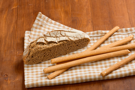 Rustic Homemade Artisan Bread on Antique Wooden Table, Food Photography Print