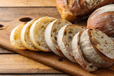 Rustic Homemade Artisan Bread on Antique Wooden Table, Food Photography Print