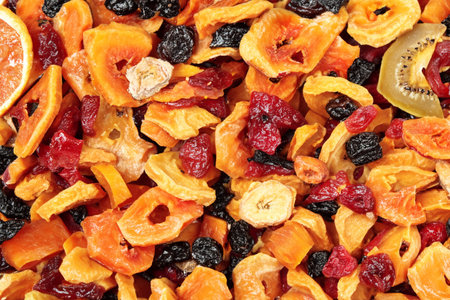 Dried fruits as background, top view. Healthy eating concept.の写真素材