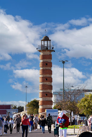 Tourists walk on the riverside in Lisbon Portugalのeditorial素材