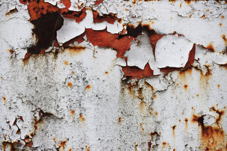 Texture of old rustic wall covered with peeling paint, backgroundの写真素材