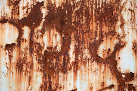 Rusty corrugated metal texture background. Rusted metal surface. Rust stains.の写真素材