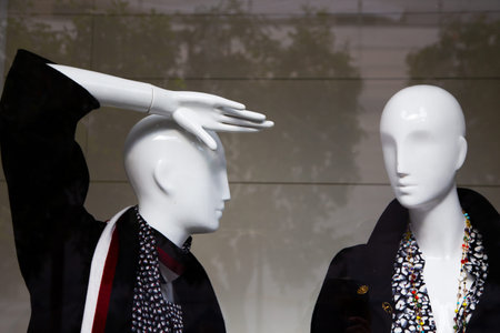 Mannequins in a shop window, Paris, France.の写真素材