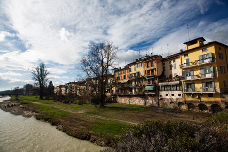 Old houses on the bank of the Arno River in Florence, Italyの写真素材