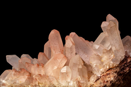 Macro shooting of natural mineral rock specimen - Amethyst crystals on black backgroundの写真素材