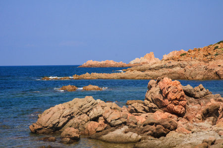 Rocky coast of the Mediterranean Sea on the island of Sardiniaの写真素材