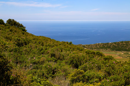 Beautiful view of the sea from the height of the mountain.の写真素材