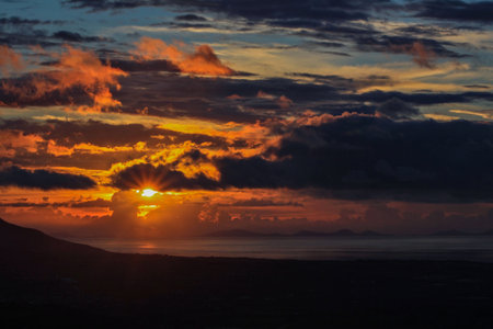Sunset over the Atlantic Ocean in Tenerife Canary Islands Spainの写真素材