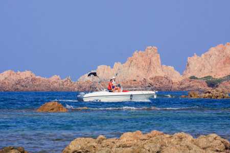 Fishing boat on the sea in Balearic Islands, Spainの写真素材
