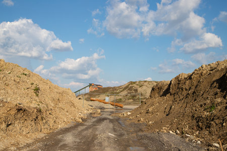 construction of a new road in the mountains in summer, Russiaの写真素材