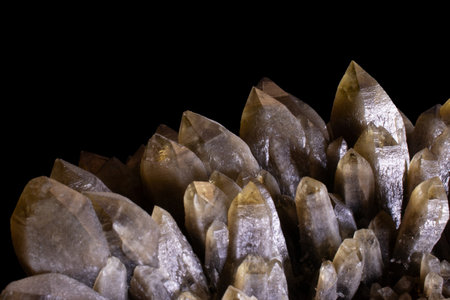 Macro detail of natural quartz gemstone isolated on black background.の写真素材